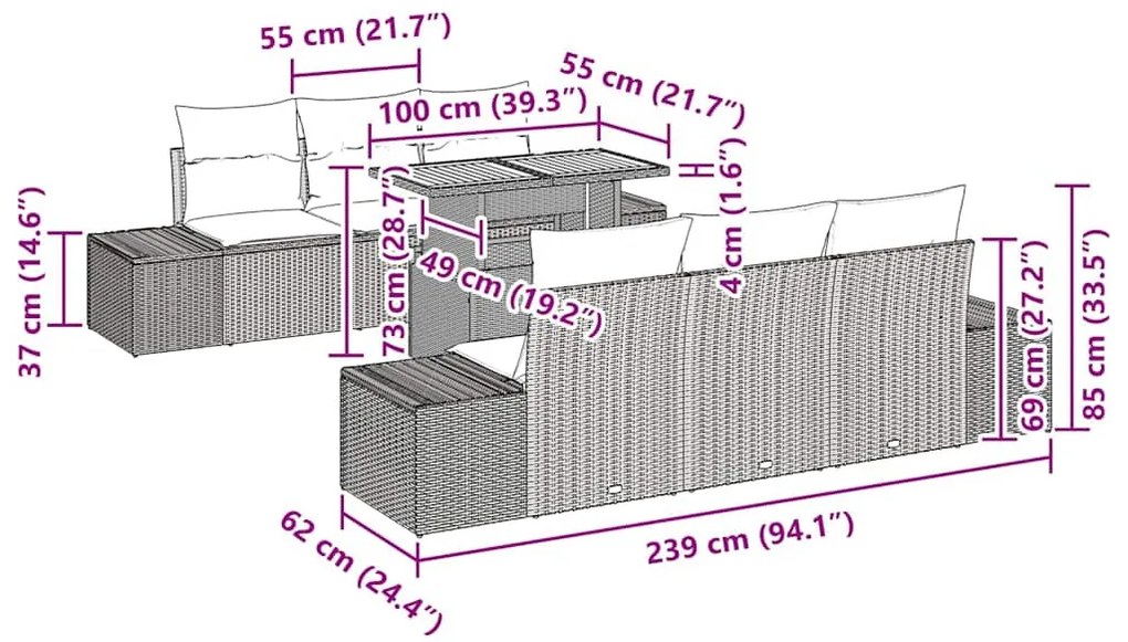 Kert étkező szett 8 pcs Barna és szürke 100 x 55 x 73 cm