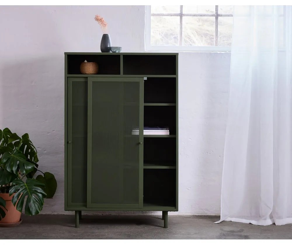 Sötétzöld fém szekrény tolóajtóval 90x140x40 cm Veep – Unique Furniture