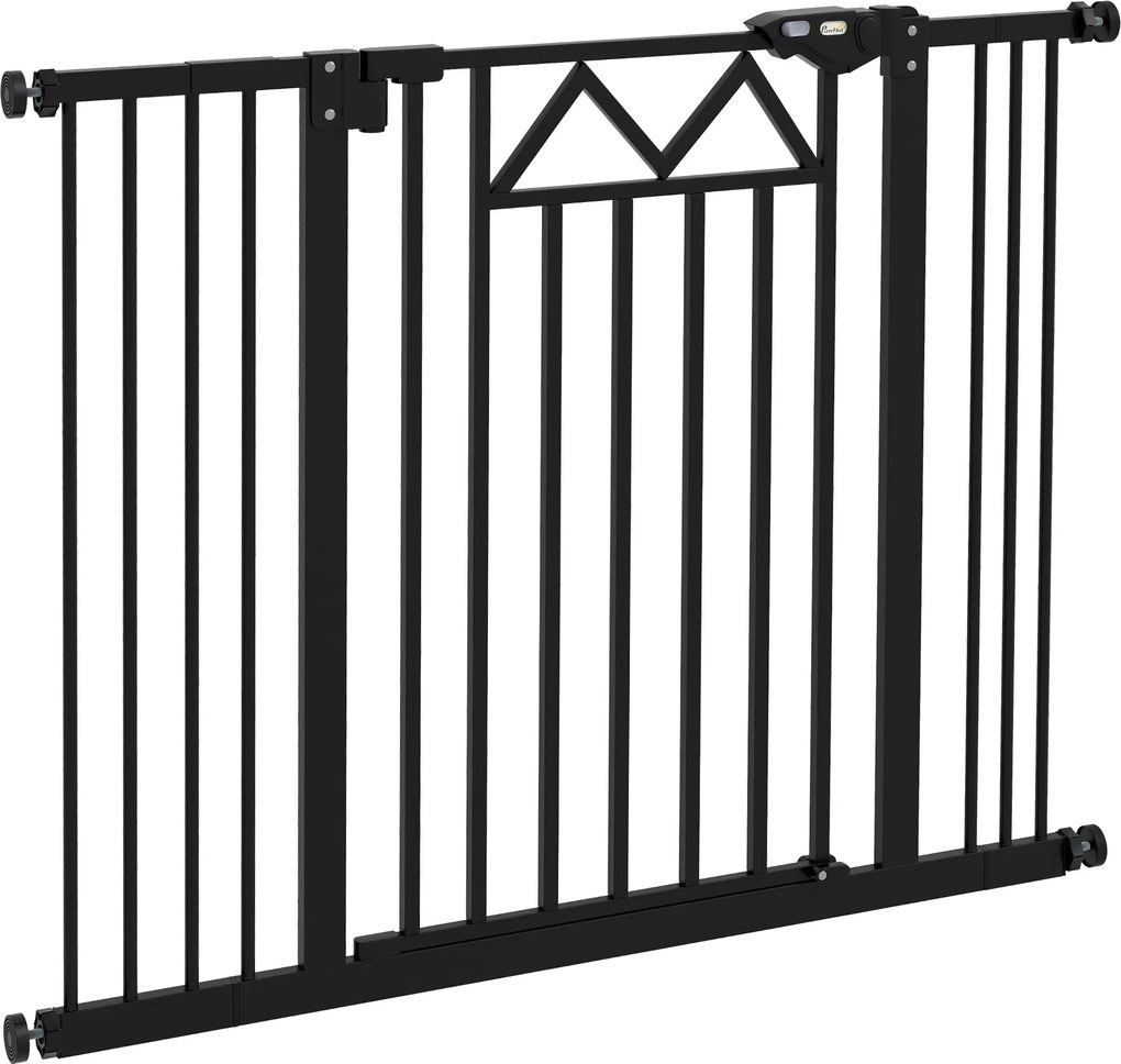 PawHut Állítható Biztonsági Rács 74-100 cm Háziállat Ajtóval Automatikus Zár Doble Zárásos Rendszerrel és 2 Kiterjesztéssel 7/14 cm Fekete | Aosom