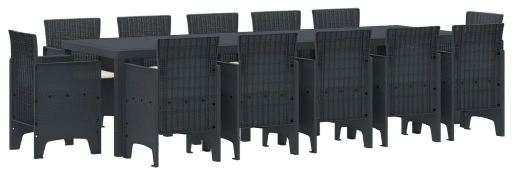 13 darabos kerti étkezőszett párnákkal antracit polirattan, kerti asztal antracit 150x100x73 cm polirattan, kerti székek párnákkal 4 db antracit polirattan