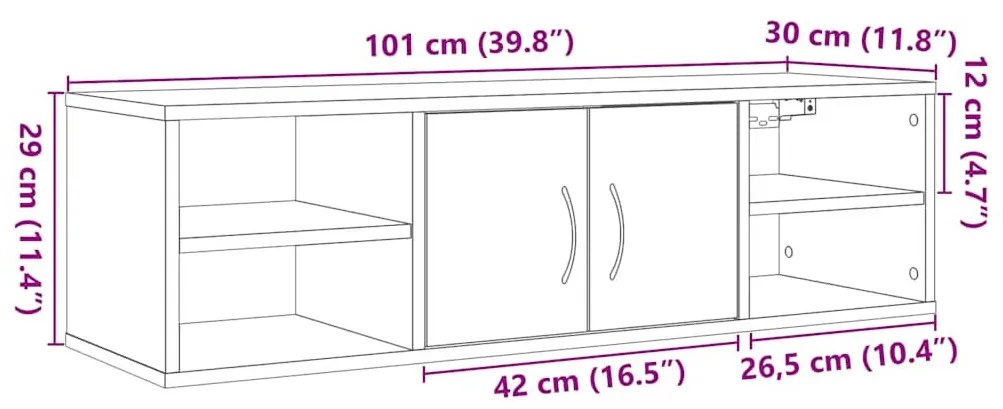 antik fa színű szerelt fa faliszekrény 101x30x29 cm