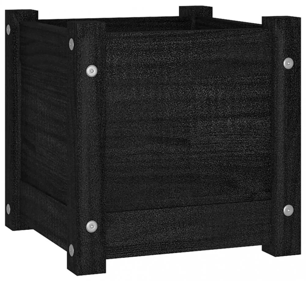 2 db fekete tömör fenyőfa kerti virágtartó 31 x 31 x 31 cm