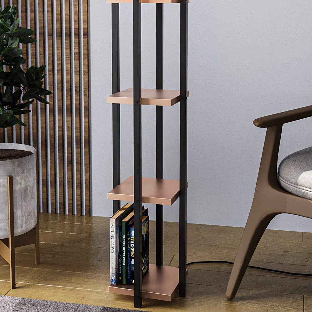 Shelf Lamp 8113 fekete-réz fém és szövet polcos állólámpa