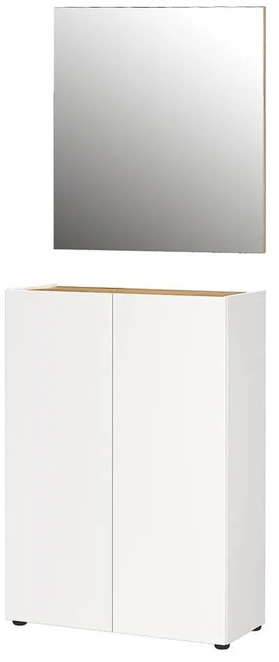 Fehér előszoba bútor tölgyfa dekorral 74x200x33 cm Alviano – Germania