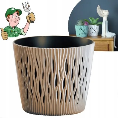 Mokka kaspó bézs 22cm fedő állvánnyal +erősítő betéttel Lengyel Termék