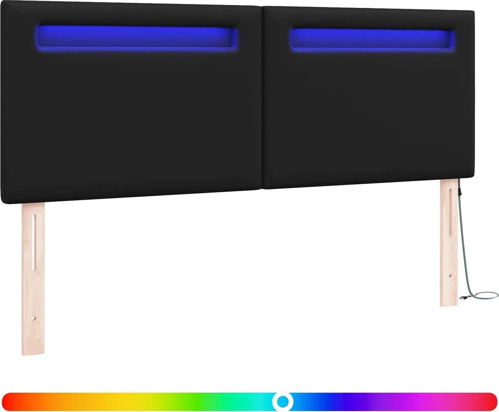 vidaXL LED ágytámla Fekete 144 cm Műbőr