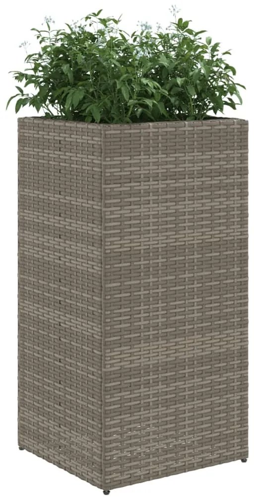 Szürke polyrattan kerti ültetőláda 40x40x80 cm