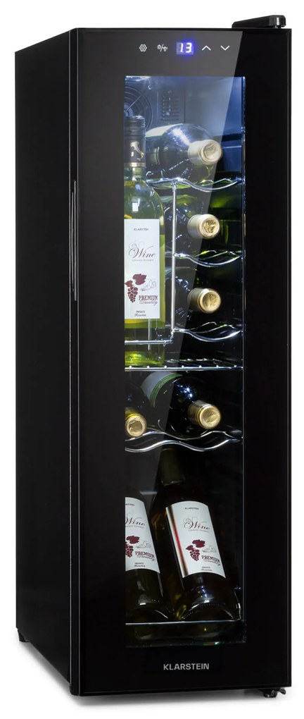 Klarstein Shiraz 12 Slim, bohűtő, 32 l, 12 palack, 85 W, 5–18°C, érintőképernyős kezelőpanel