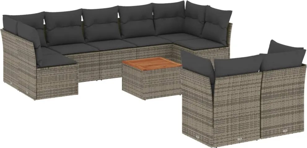 vidaXL 10 részes szürke polyrattan kerti ülőgarnitúra párnákkal