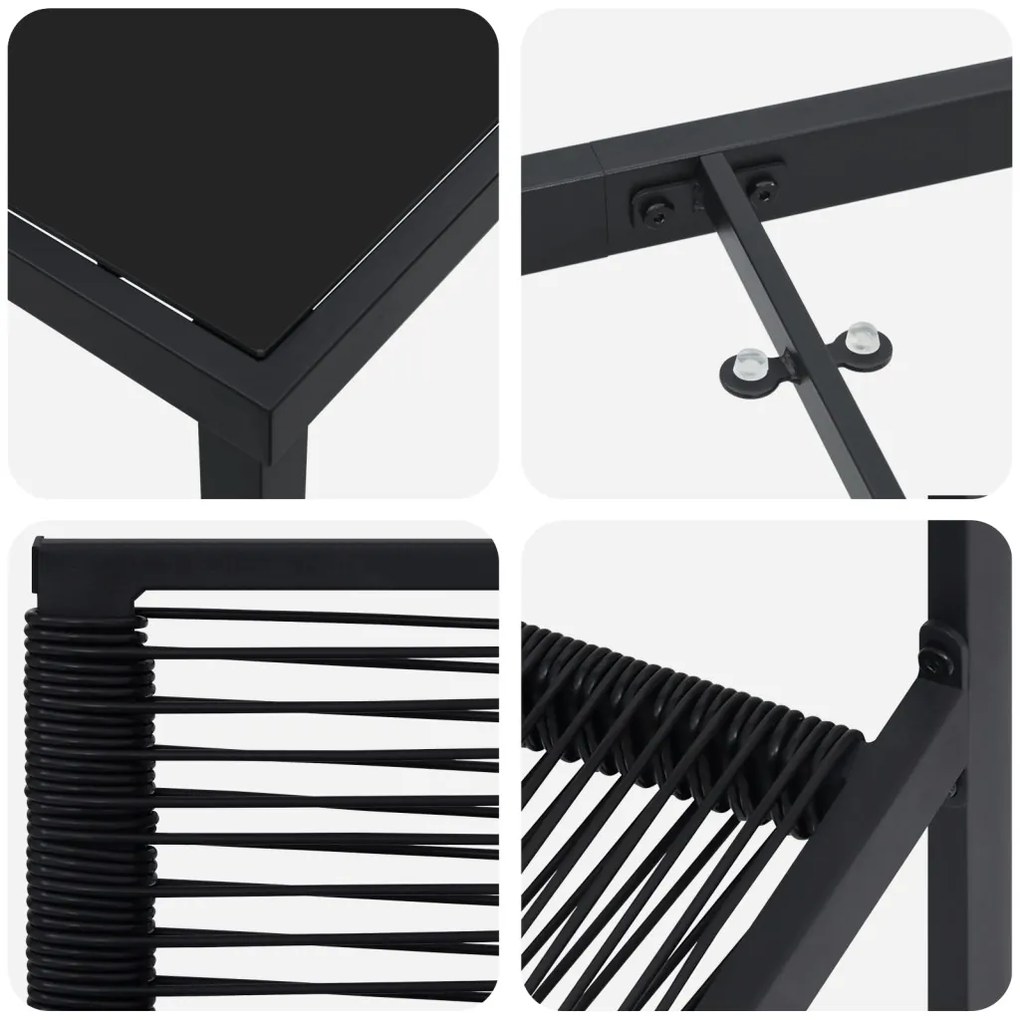 3 Darabos Kerti Étkező Szett Fekete PVC Rattan
