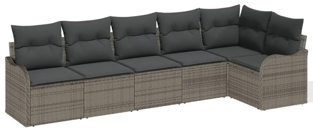 6 részes kerti kanapé szett párnákkal szürke poly rattan, 2 üléses kerti kanapé tárolóval és párnákkal szürke poly rattan