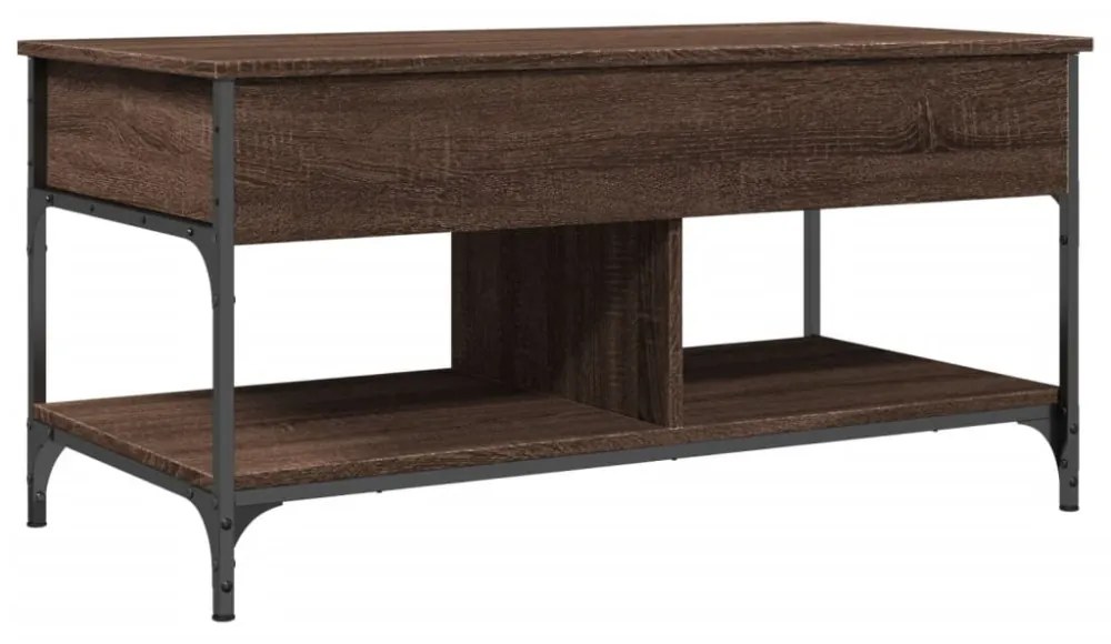 barna tölgy színű szerelt fa és fém dohányzóasztal 100x50x50 cm