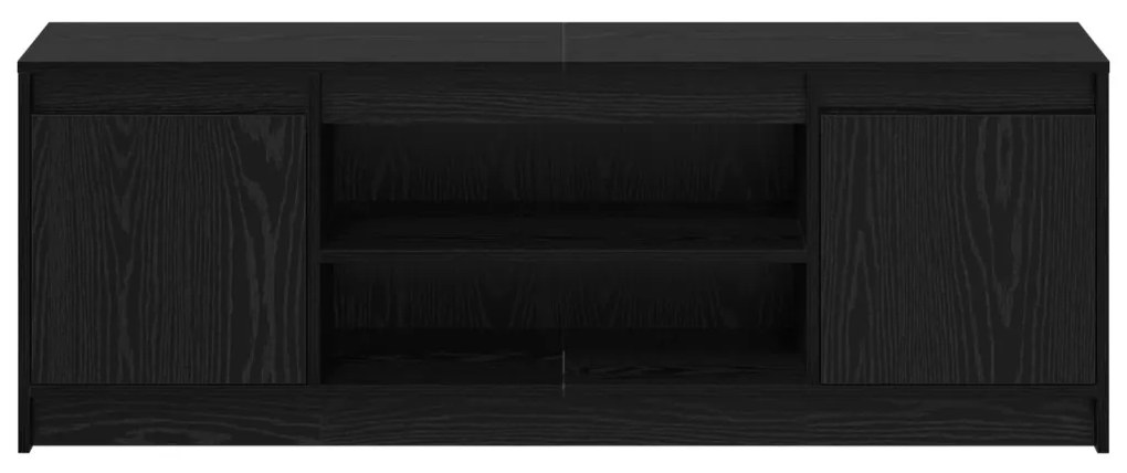 TV Szekrény LED Fekete Kőrisből, 139.5x34x50 cm, Mérnöki Fa Anyagból