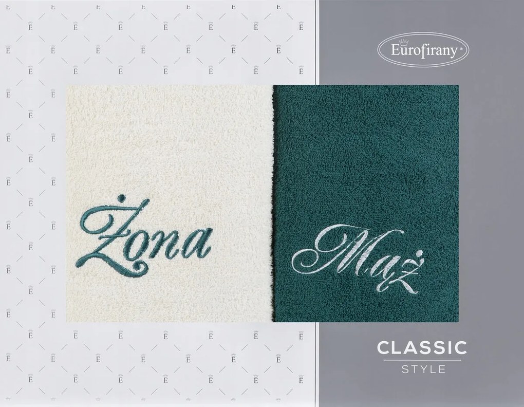 Törölköző szett 2 db Férj és feleség 2x70/140 krém/c. zöld