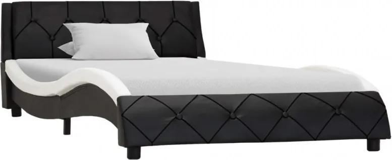 Fekete és fehér műbőr ágykeret 90 x 200 cm