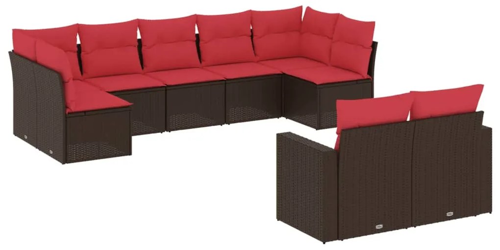 9-részes barna polyrattan kerti ülőgarnitúra párnákkal