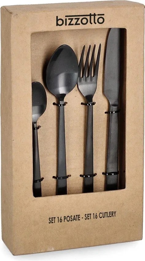 Fekete rozsdamentes acél négyszemélyes evőeszköz készlet 16 db-os Hestia – Bizzotto