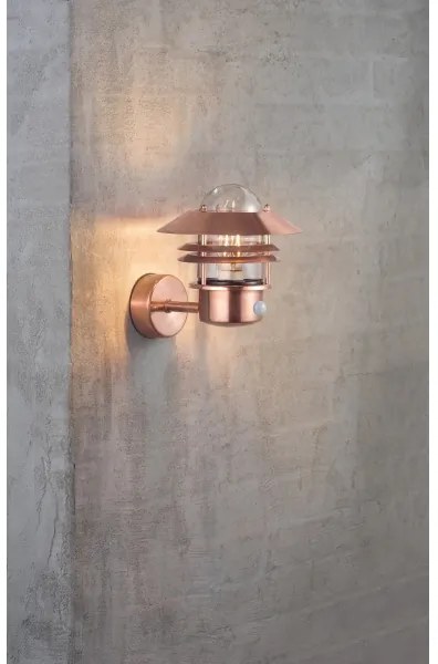 Nordlux - Kültéri fali lámpa érzékelővel BLOKHUS 1xE27/60W/230V IP54 réz