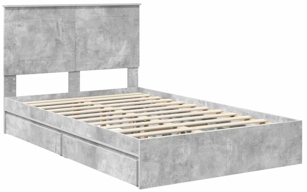 vidaXL Tárolós Ágy fejtámlával Beton Szürke 135 x 190 cm Faanyag
