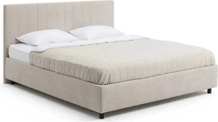Bézs kárpitozott ágyneműtartós franciaágy ágyráccsal 160x200 cm Myra Slim Line – Bonami Selection