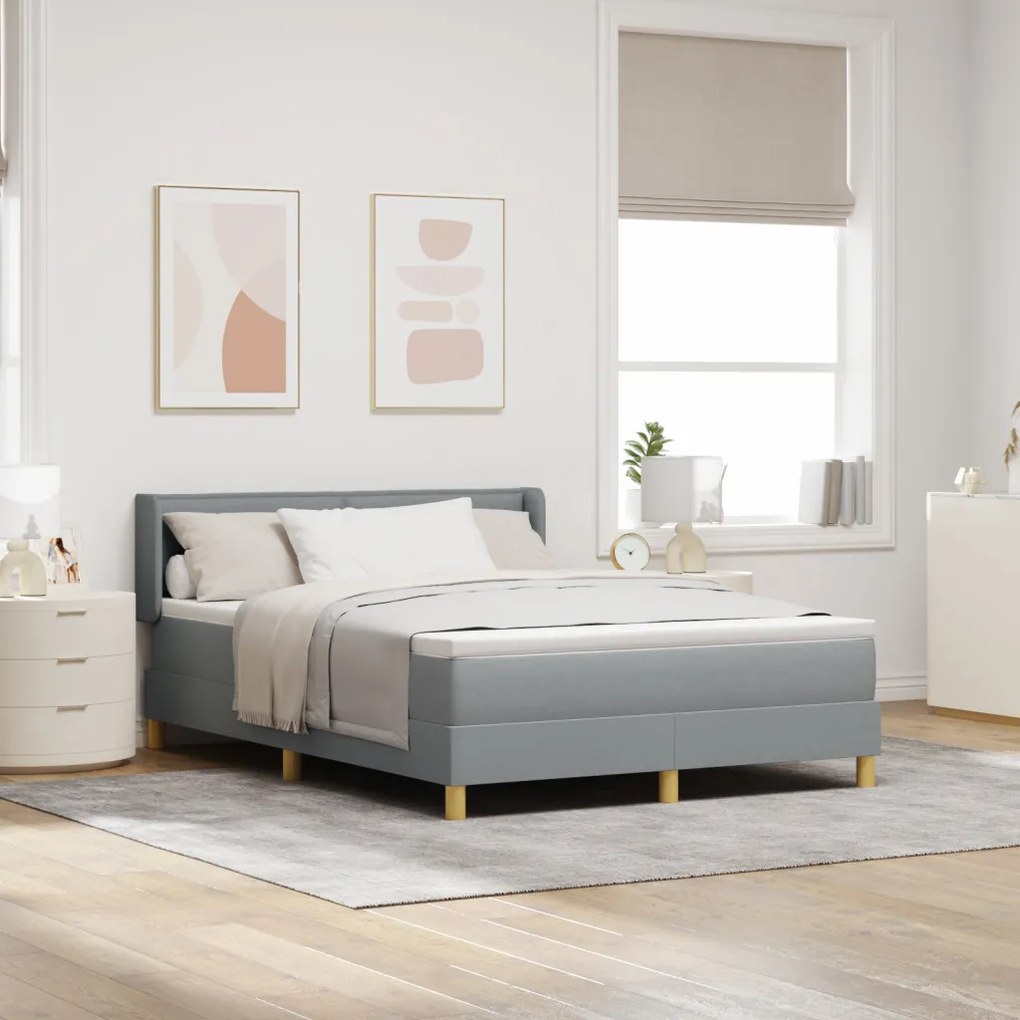 Boxspring ágy matraccal, világosszürke, 140x190 cm, szövet.