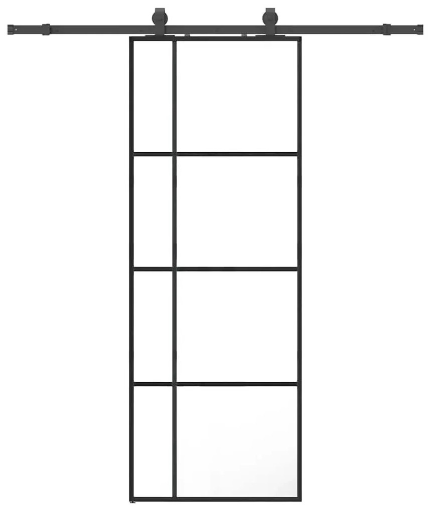 Fekete ESG üveg tolóajtó fémszerelvény-szettel 76x205 cm