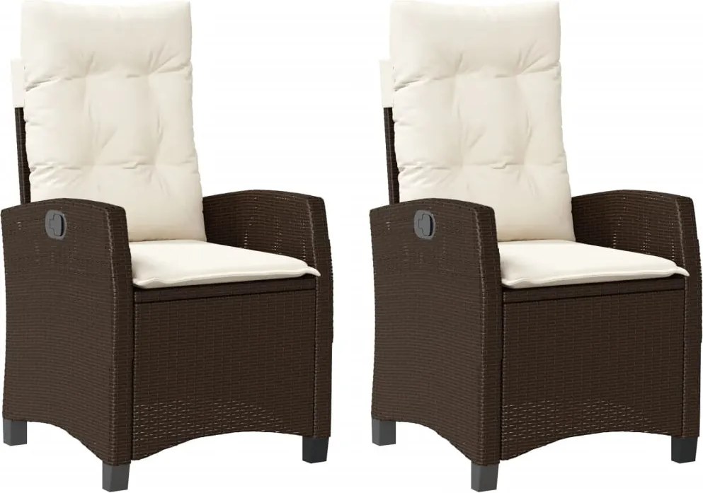 vidaXL 2 db barna polyrattan dönthető kerti szék párnákkal