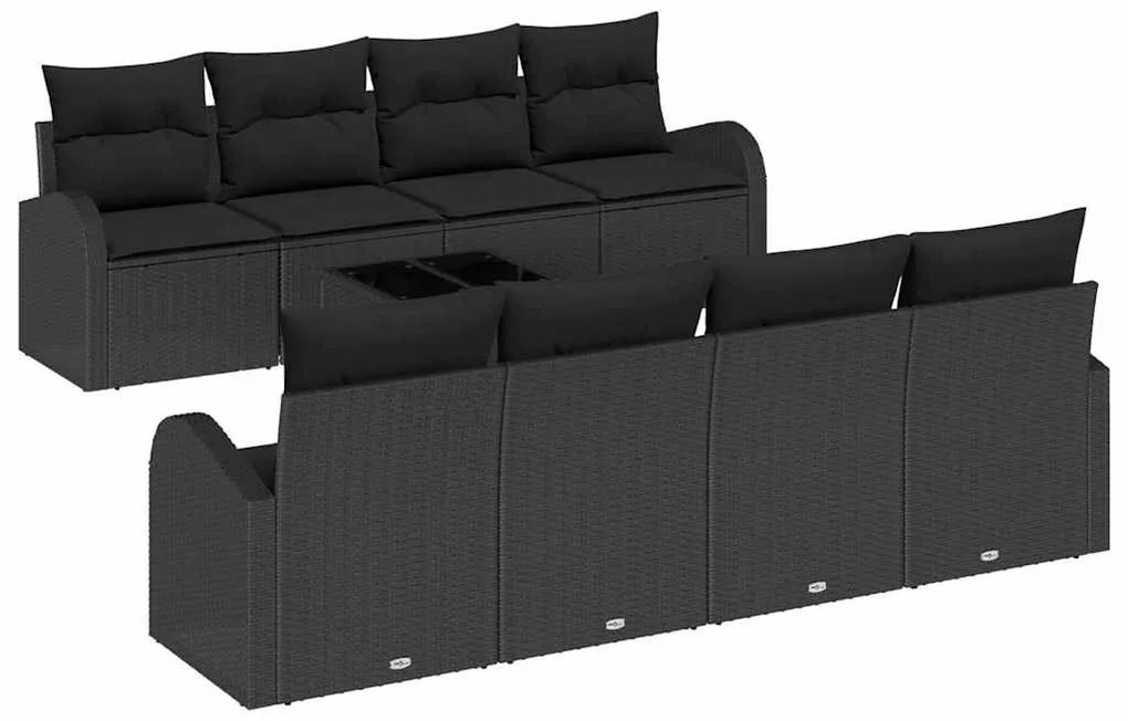 Kerti Kanapé Szett 7 pcs Fekete 55 x 55 x 37 cm polirattan