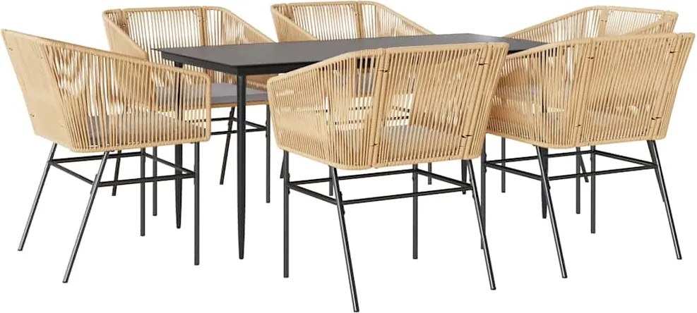 vidaXL 7 észes barna polyrattan üveg kerti étkezőgarnitúra párnával