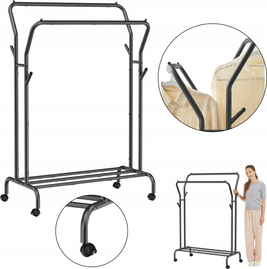 Ruhaakasztó álló előszoba állvány fém gurulós ruházat