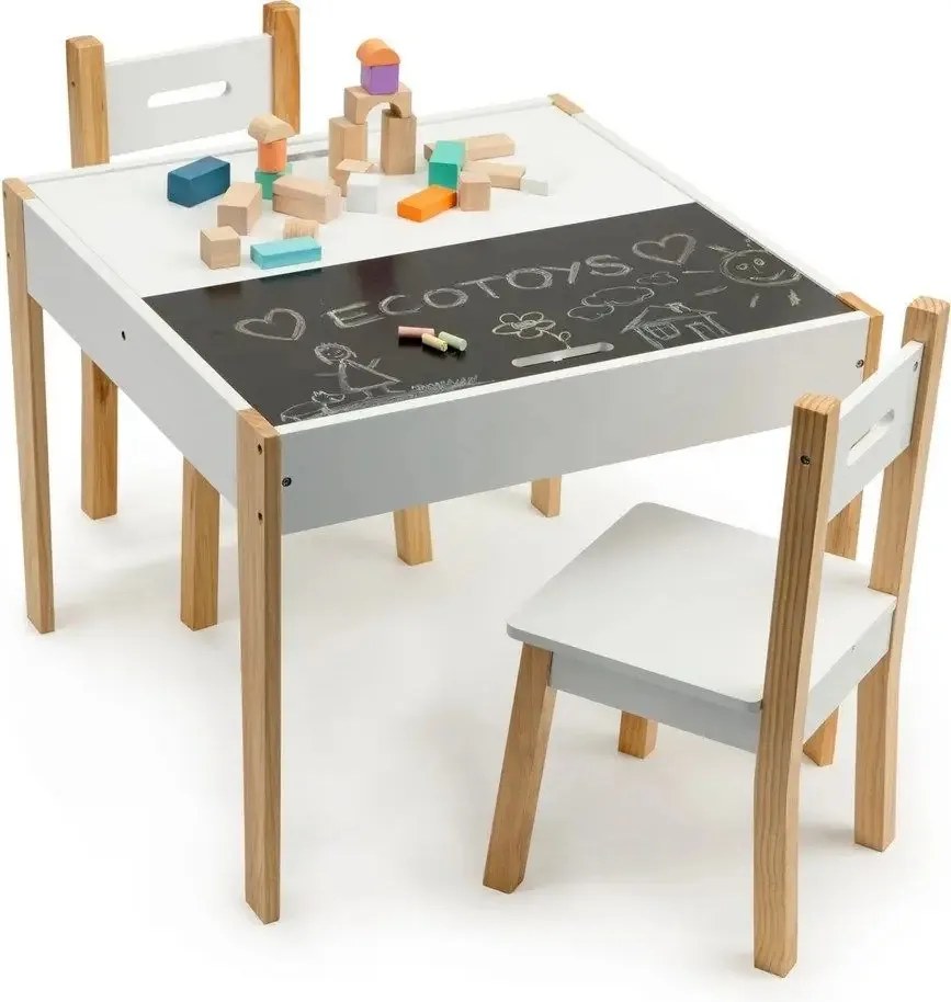 EcoToys OT143 Gyerekbútor szett, asztal 2 szék krétatáblával