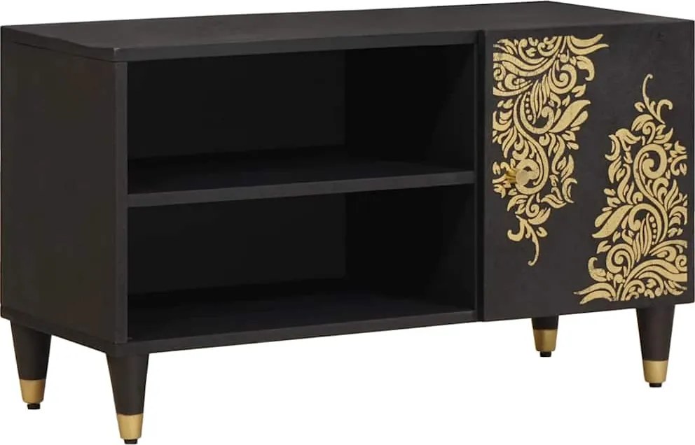 vidaXL TV szekrény polcokkal Fekete 80 x 33 x 46 cm Tömör Mangófát