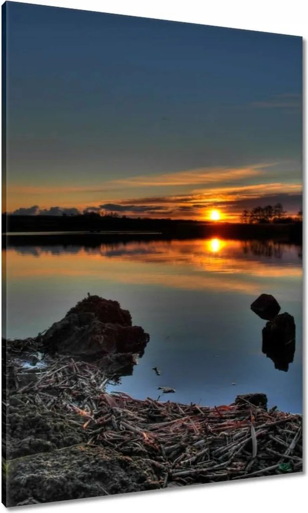 Vászonkép 70x100 Naplemente tó