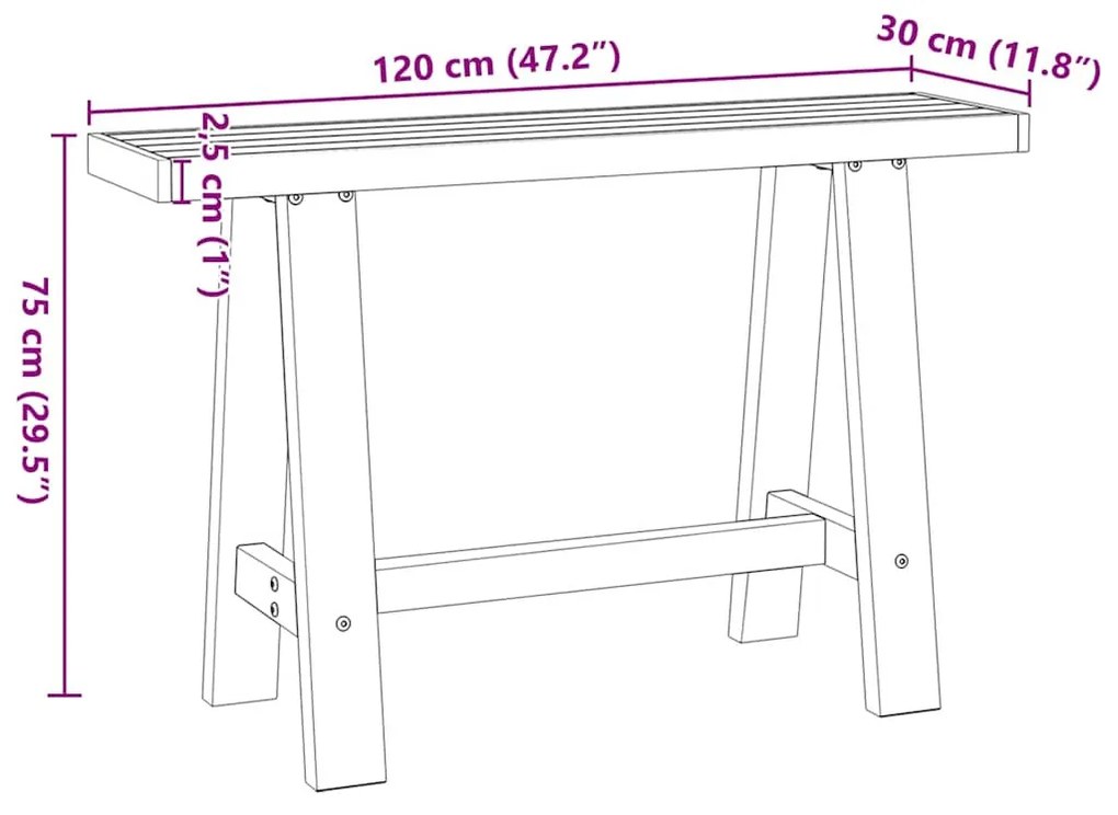 konzolasztal NOAIN A alakú lábak 120x30x75 cm tömör fa fenyőfa