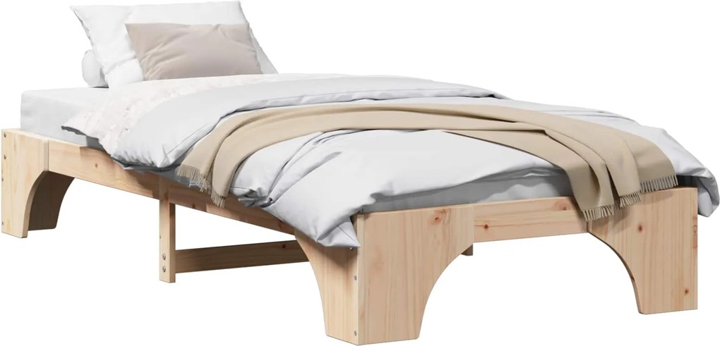 vidaXL Ágykeret Természetes 90 x 200 cm Tömör fenyőfa
