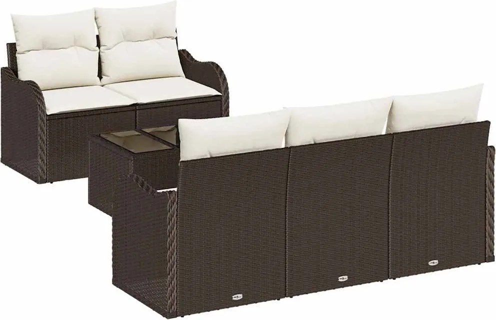 vidaXL Kerti Kanapé Szett Barna polirattan