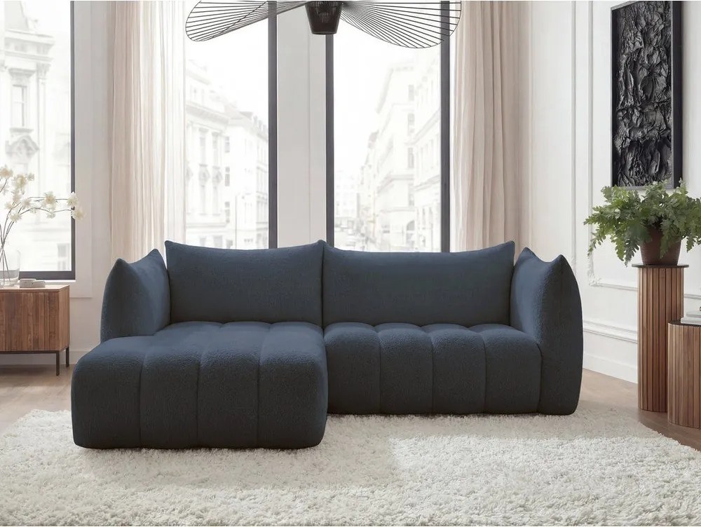 Sötétkék buklé sarokkanapé (bal oldali-heverő résszel) Azra – Bobochic Paris