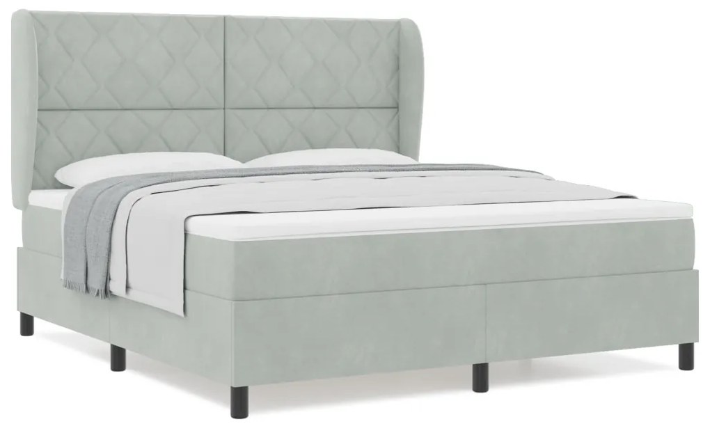 Boxspring Ágy Matrac Kép Szürke 180x200 cm Bársony