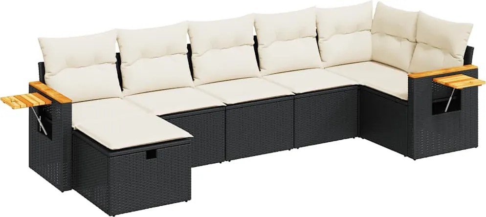 vidaXL 7 részes fekete polyrattan kerti ülőgarnitúra párnával