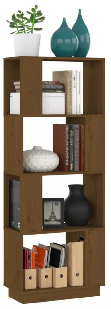 mézbarna tömör fenyőfa könyvszekrény/térelválasztó 51x25x132 cm