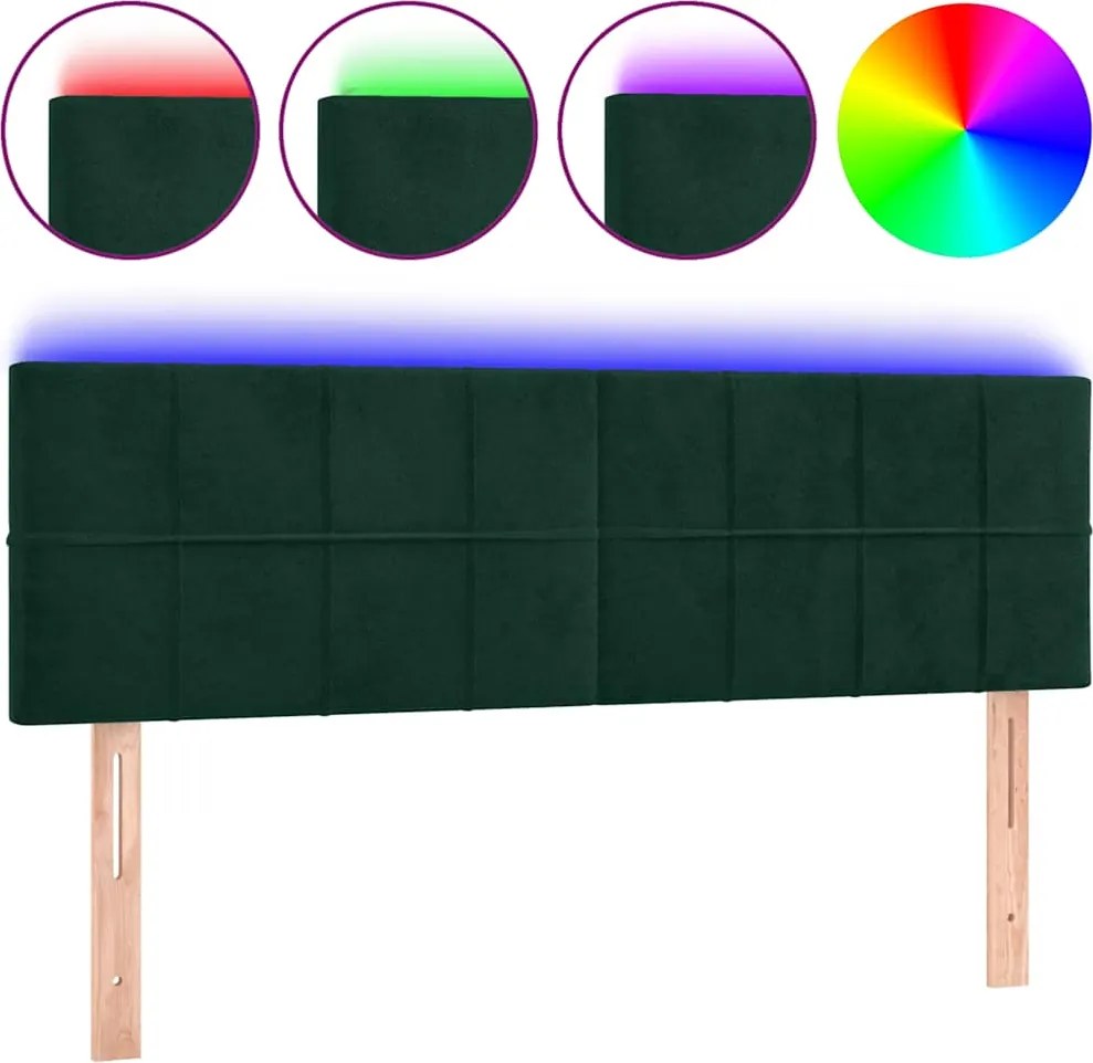 vidaXL sötétzöld bársony LED-es fejtámla 144x5x78/88 cm