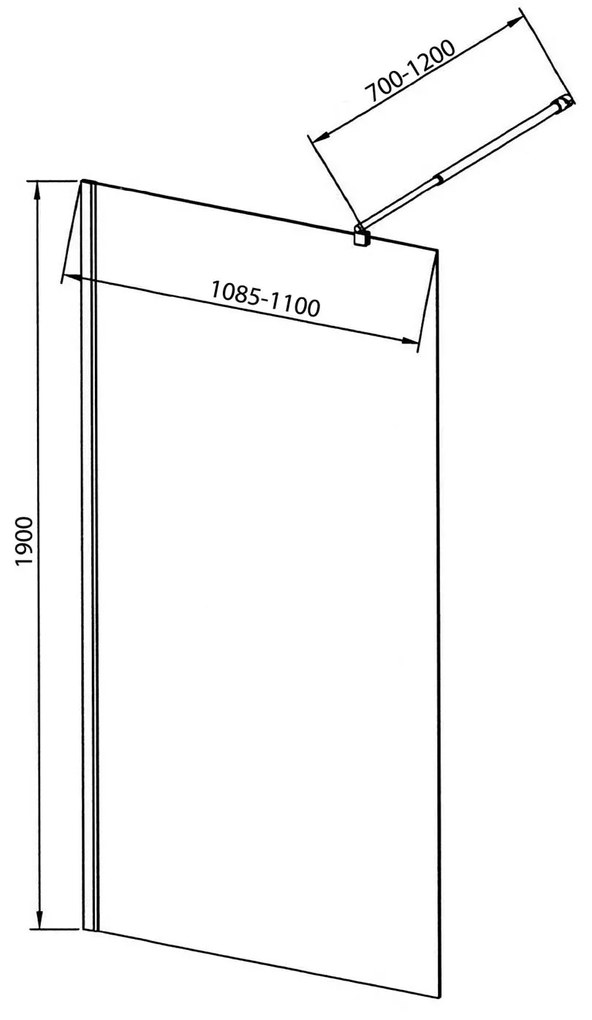 Sapho, WALK-IN fali szerelőfal merevítővel, egyrészes, 1100 mm, matt üveg