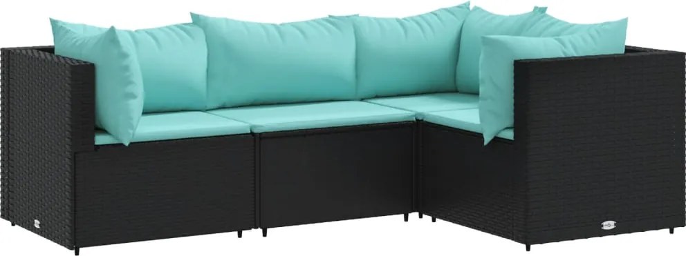 vidaXL 4 részes fekete polyrattan kerti ülőgarnitúra párnákkal