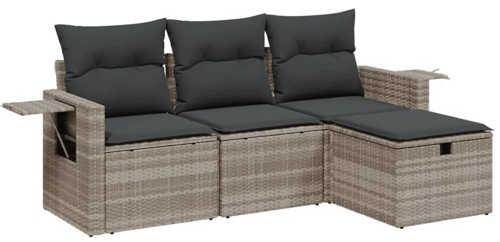 vidaXL 4 részes világosszürke polyrattan kerti ülőgarnitúra párnákkal