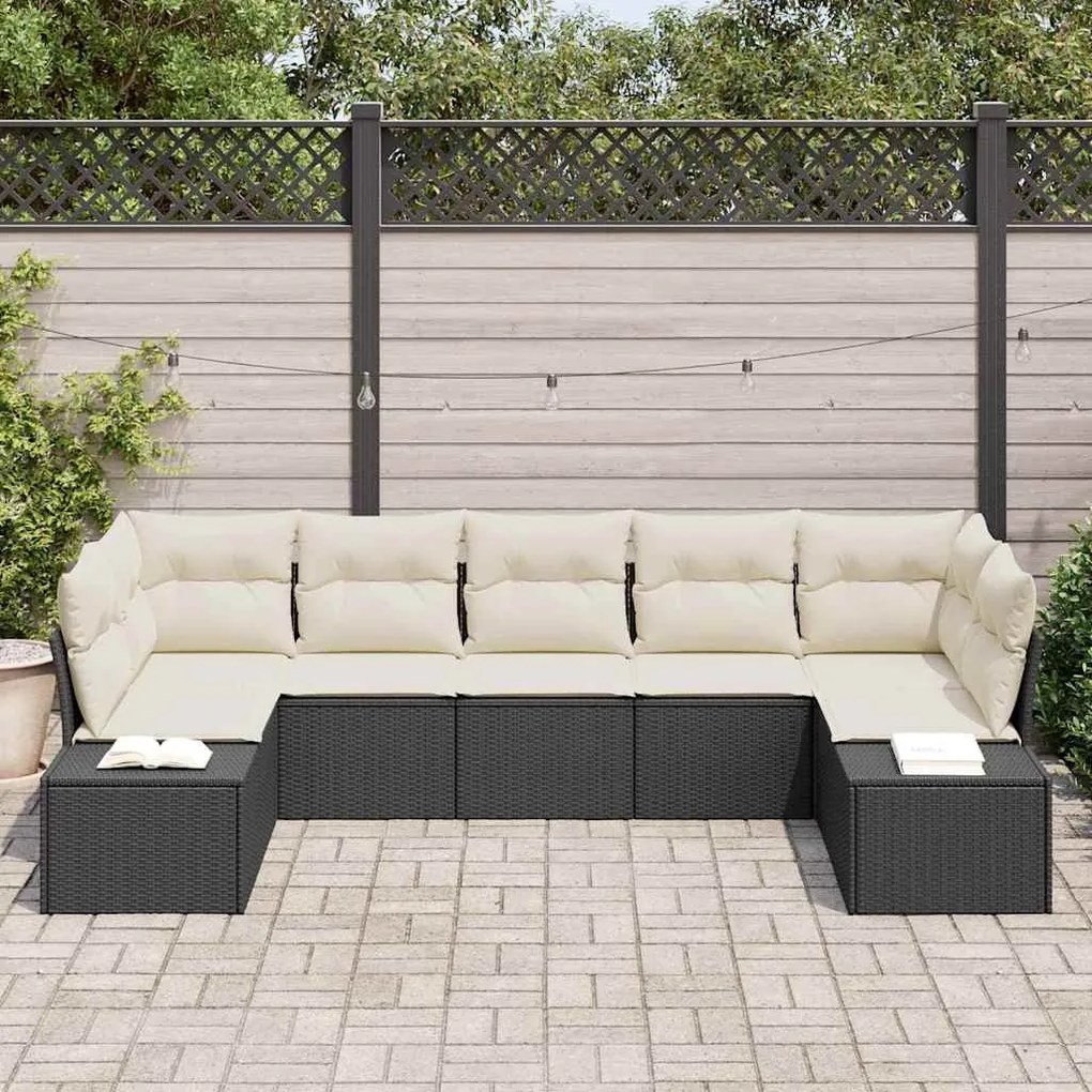 Kerti Kanapé Szett 7 pcs Fekete és krémszínű 289 x 154 x 85 cm