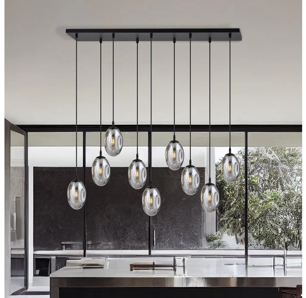 Csillár zsinóron ASTRAL 9xE14/10W/230V fekete/füstös