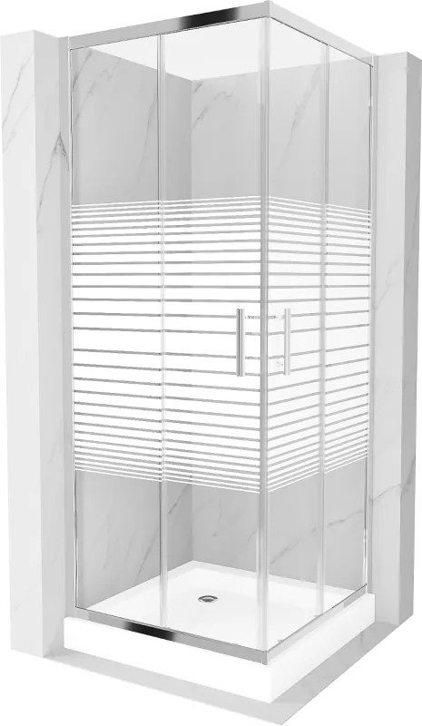 Mexen Rio 90 x 90 cm négyzet alakú zuhanykabin, fehér csíkok, króm + tálca , fehér - 860-090-090-01-20-4510