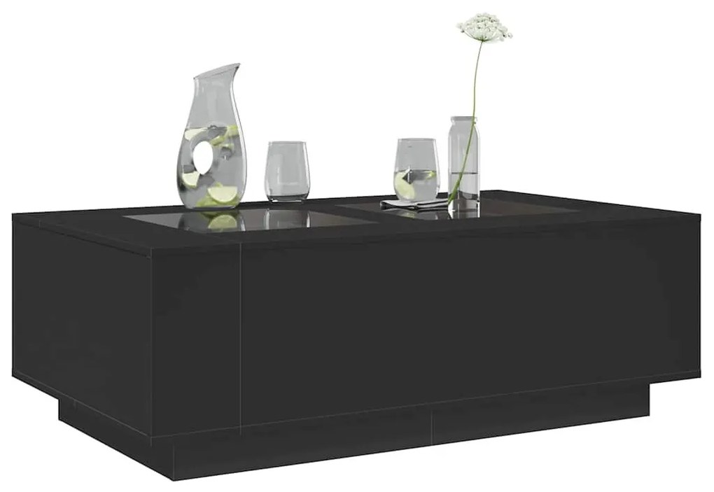 fekete végtelen hatású LED-es dohányzóasztal 116 x 69 x 40 cm