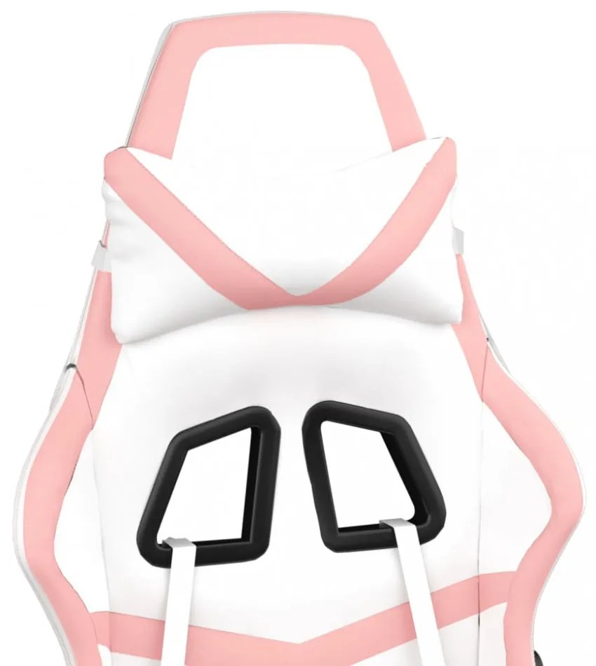 fehér és rózsaszín műbőr játékszék lábtartóval