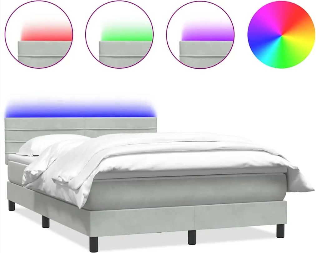 vidaXL világosszürke bársony rugós és LED-es ágy matraccal 160x210 cm